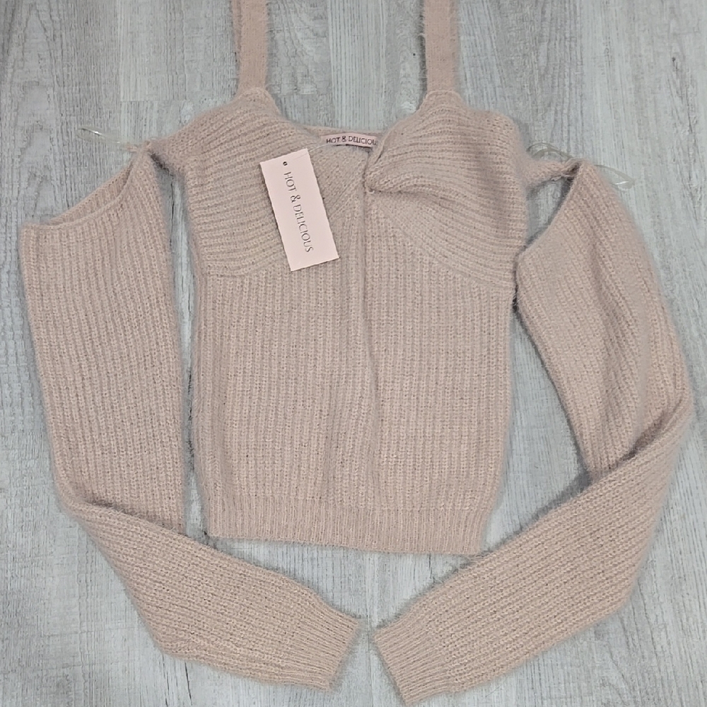Chic Off-the-Shoulder Knit Sweater in Beige